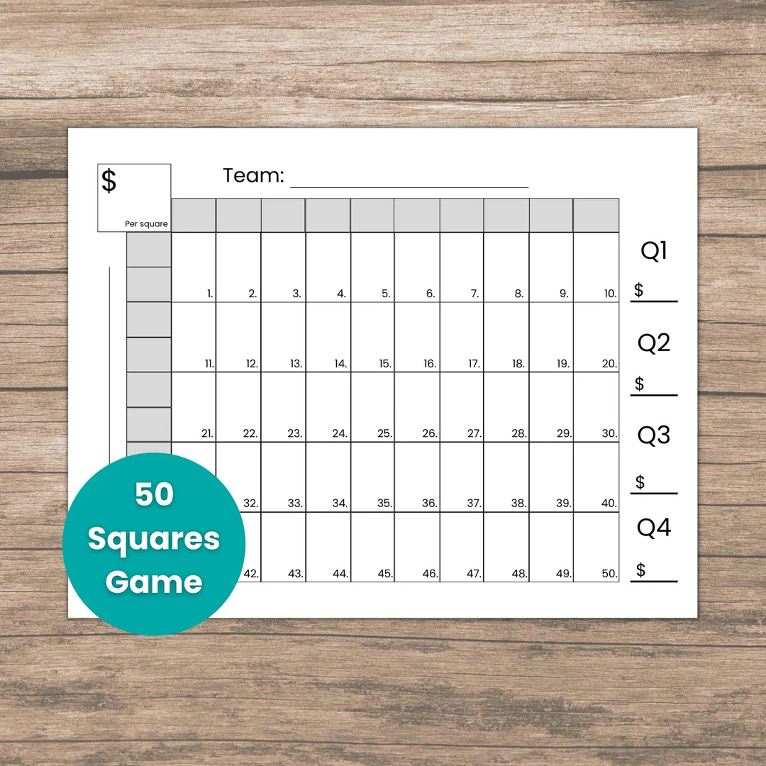 50 Squares Game Blank Template For