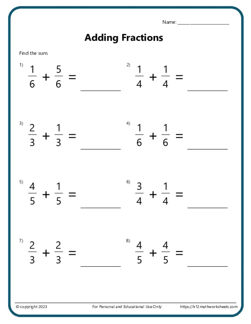 Adding And Subtracting Fractions