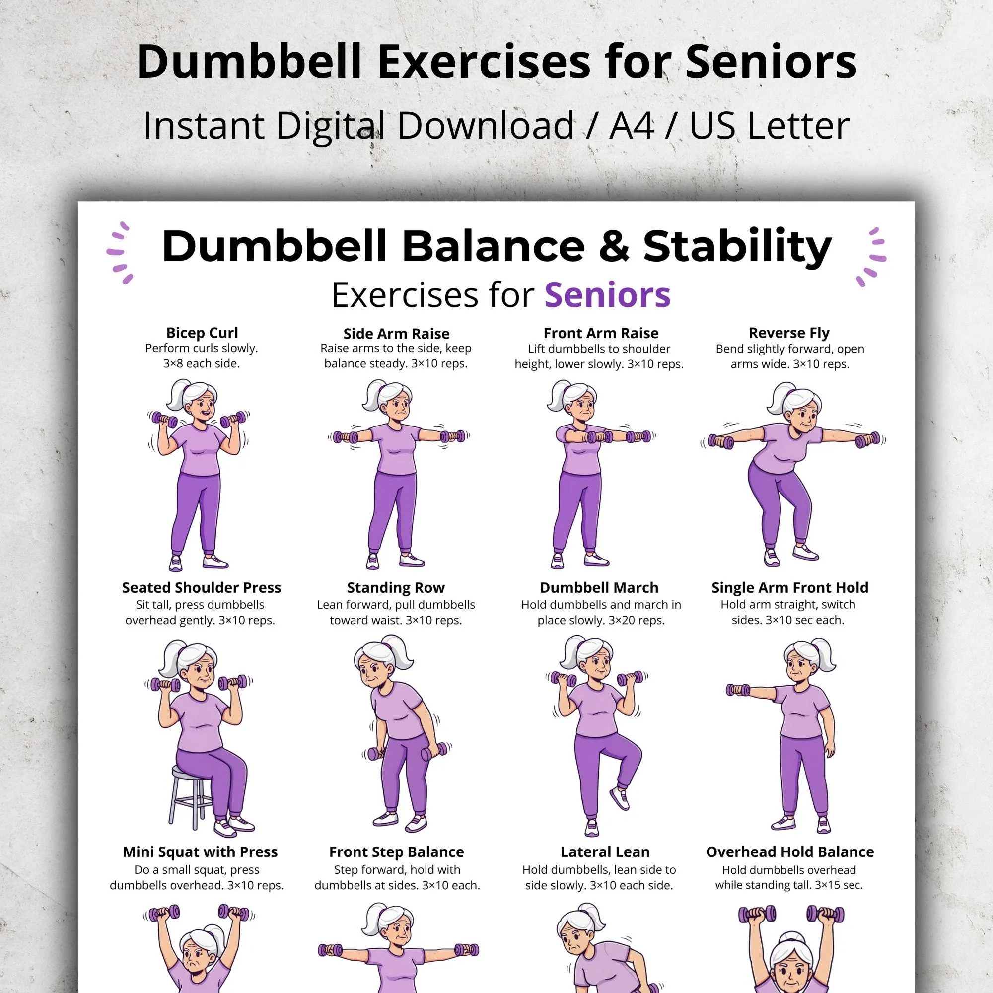 Dumbbell Exercises For Seniors Printable