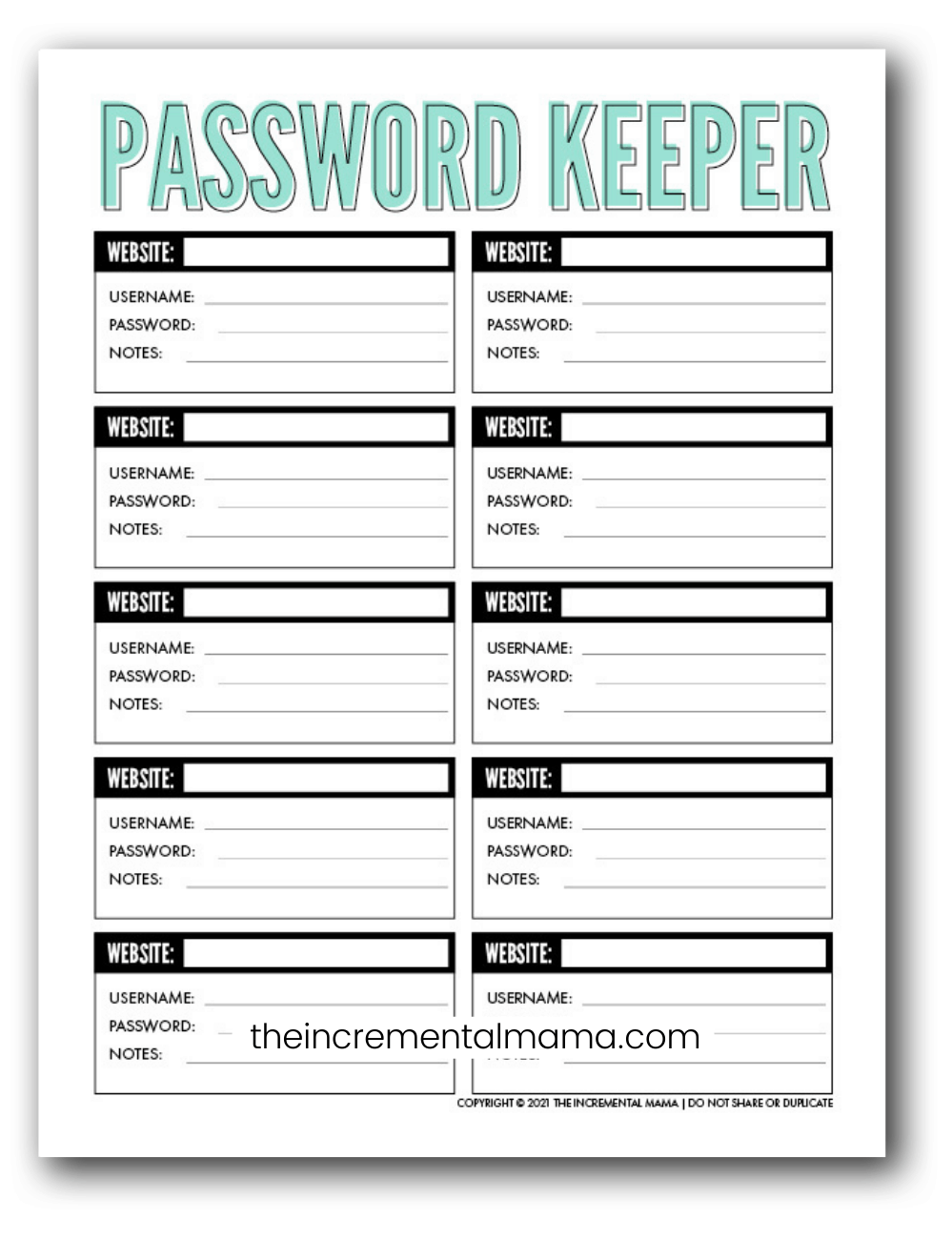 Free Password Keeper Printable