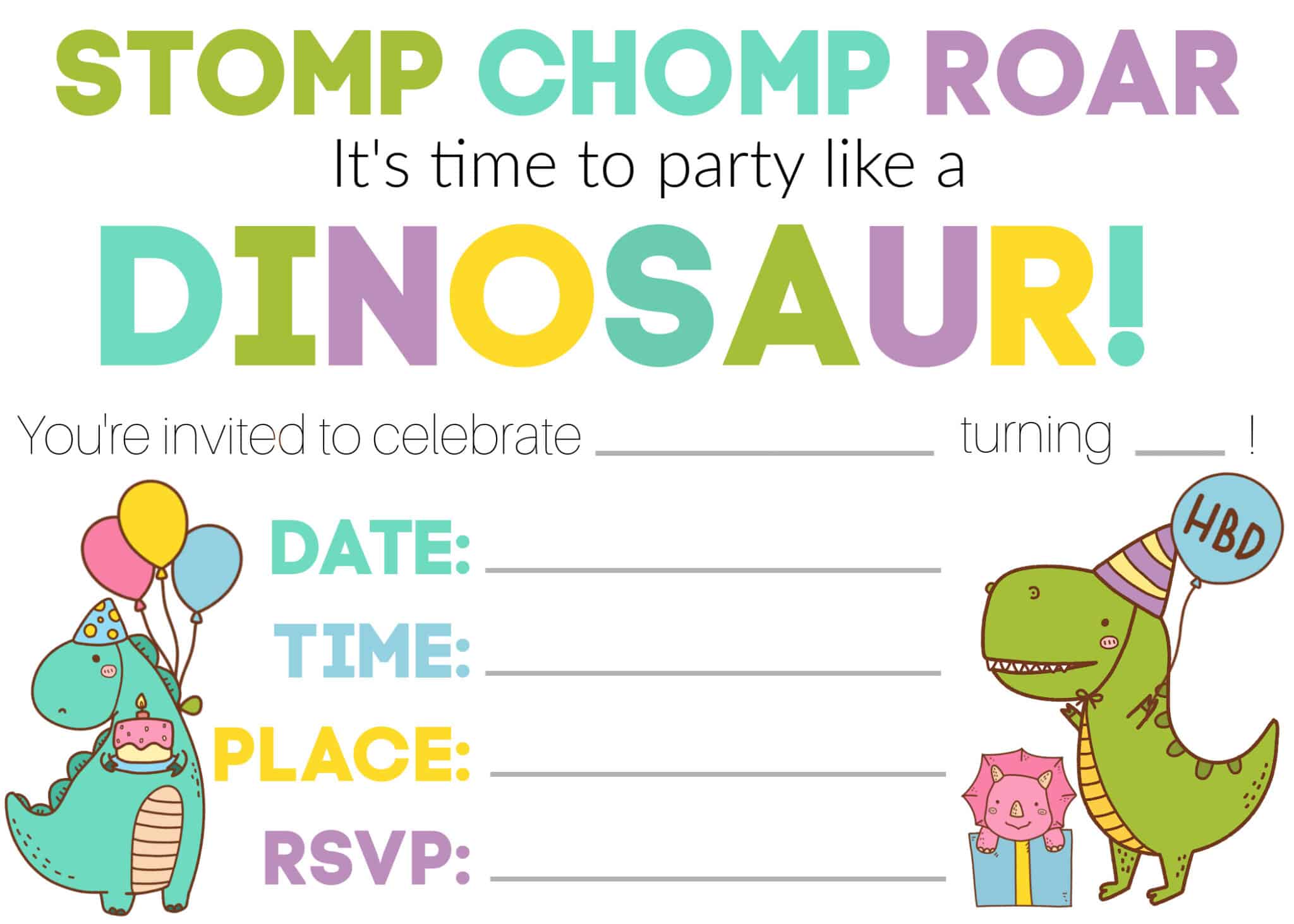 Free Printable Dinosaur Birthday Invitations
