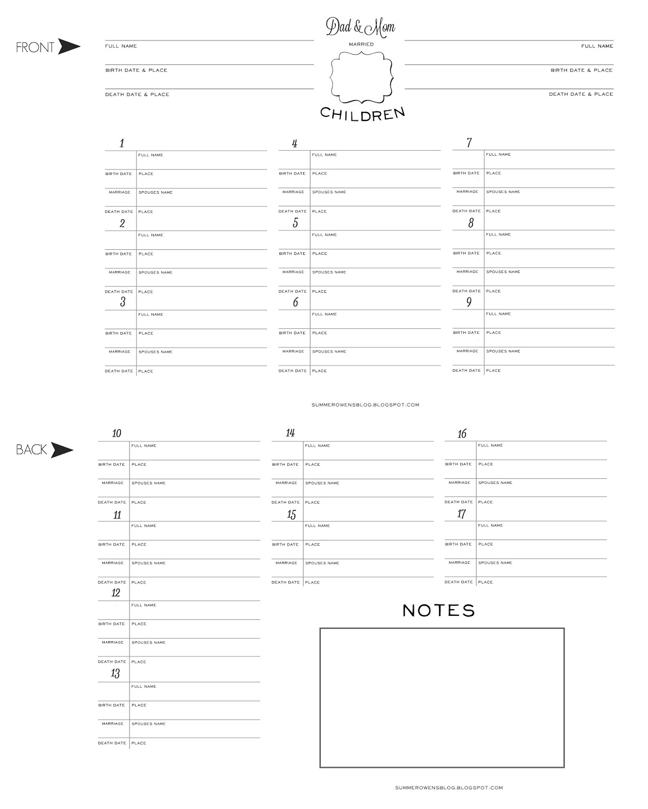 Free Printable Family Group Sheet