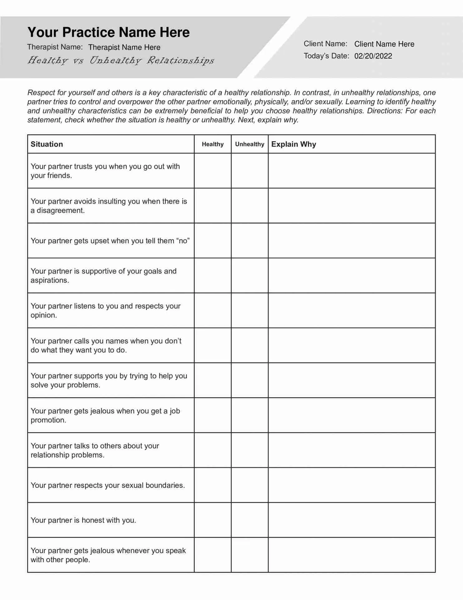 Healthy Vs Unhealthy Relationships Worksheet Pdf Healthy Vs Unhealthy Relationships Worksheet Pdf