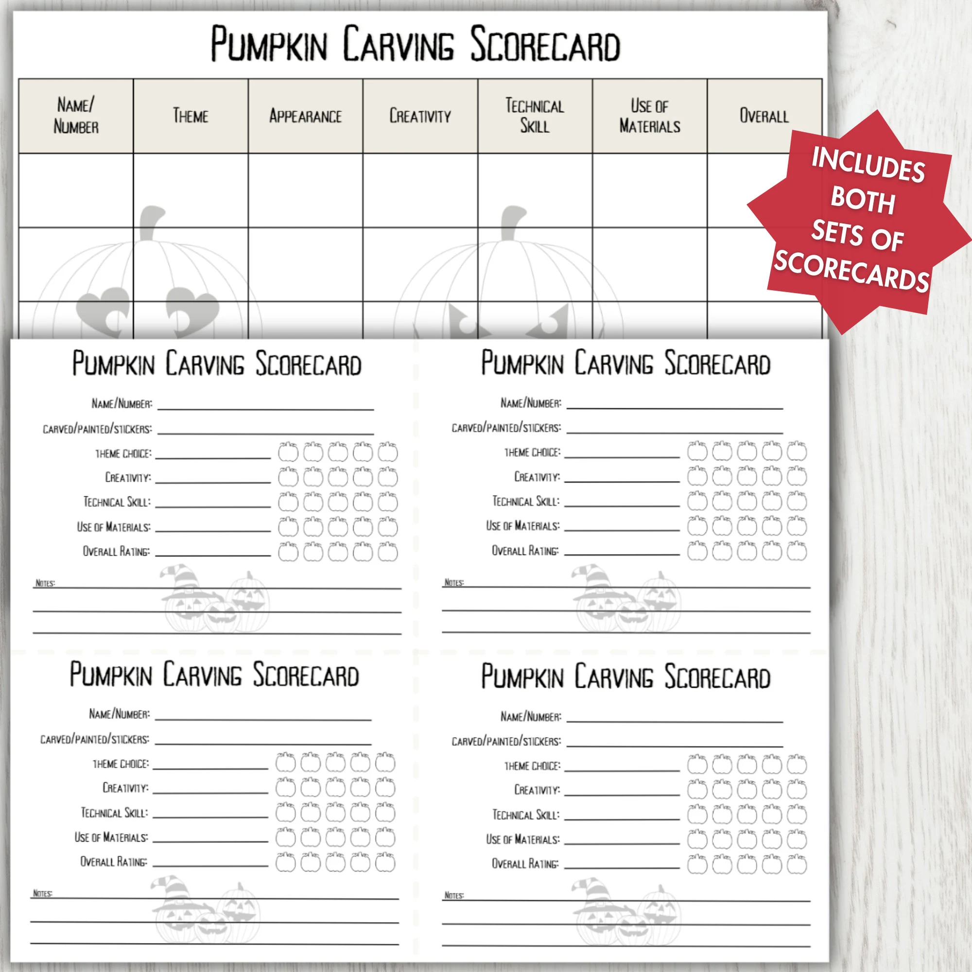 Pumpkin Carving Scorecard Printable